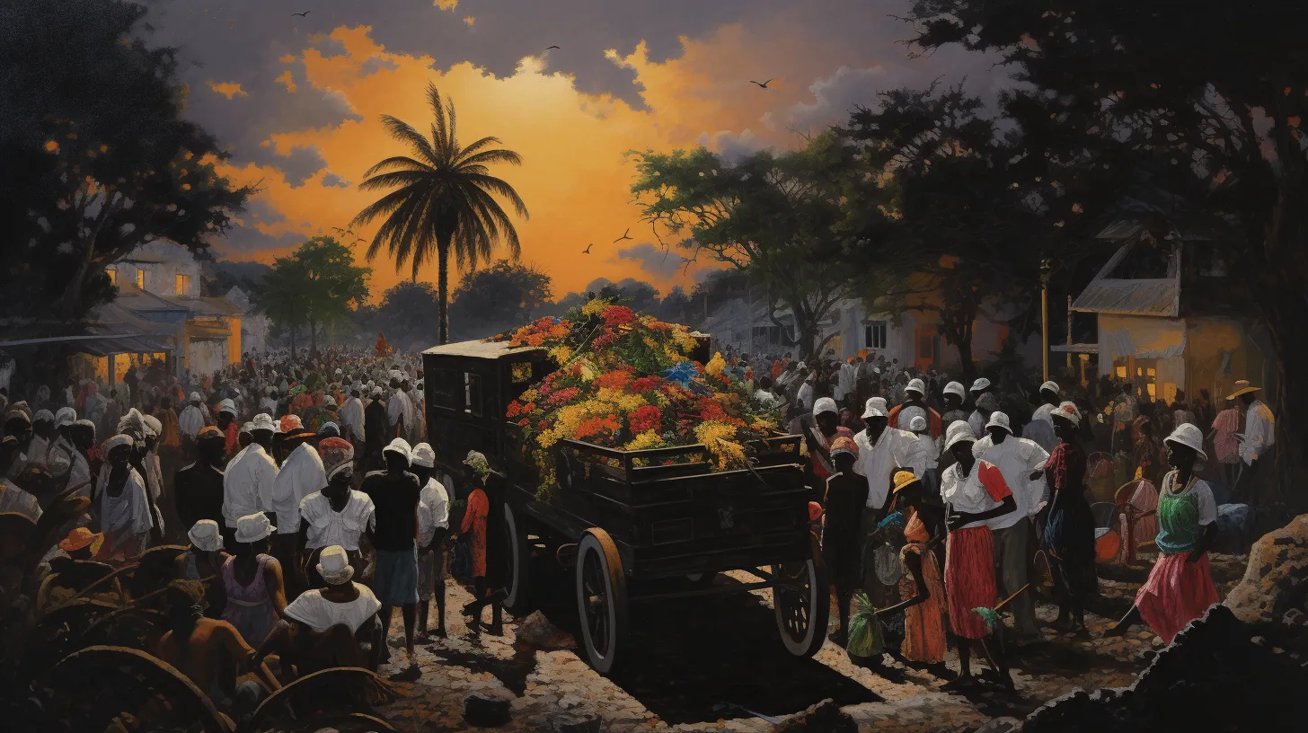 Haiti evoking the solemn yet vibrant atmosphere of Haitian funerals