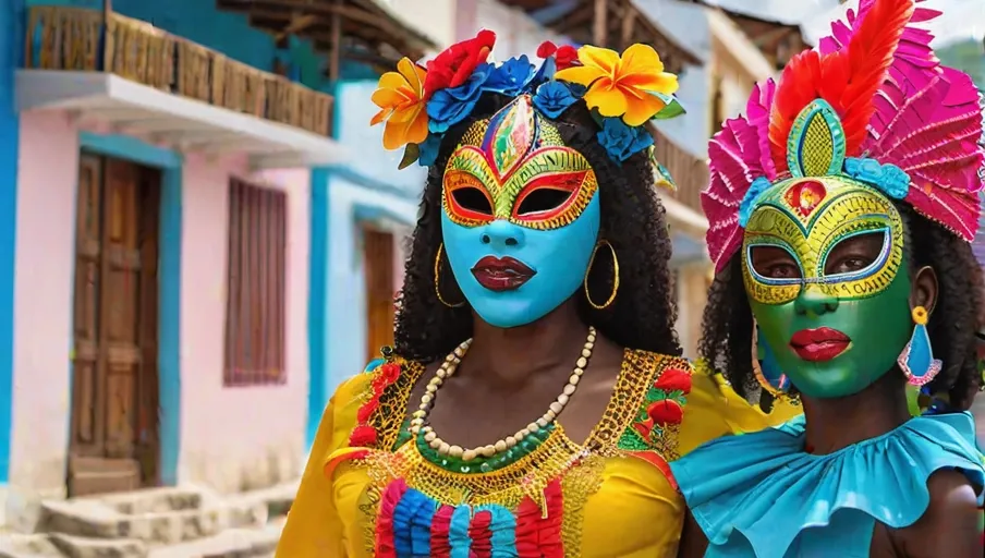 and visitors rejoice during the Rara Easter celebration in Haiti