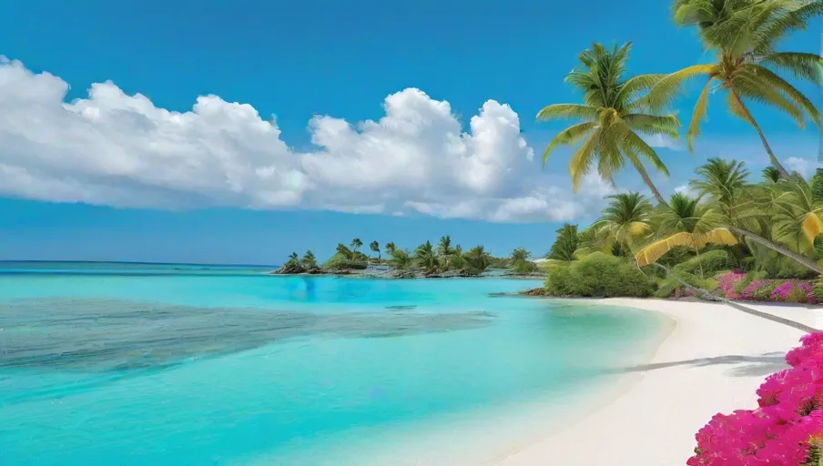 sand and vibrant tropical flowers blooming in a lush garden