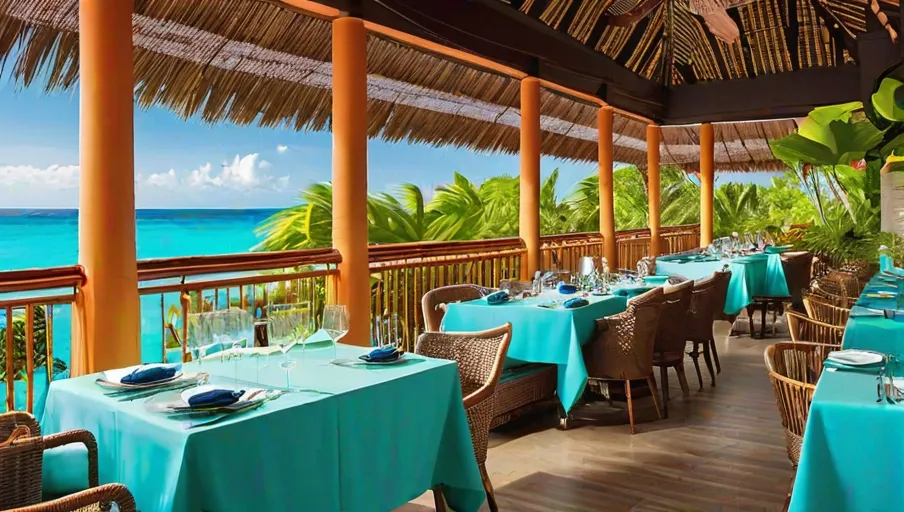 tables lush tropical plants and delectable Haitian cuisine enticingly displayed